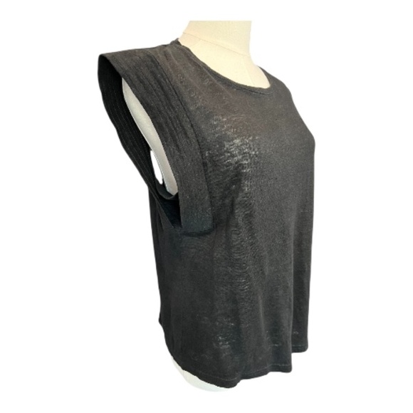 ✨ EUC BANANA REPUBLIC Black Linen Sharp Shoulder Tee | Sz S - Picture 3 of 8